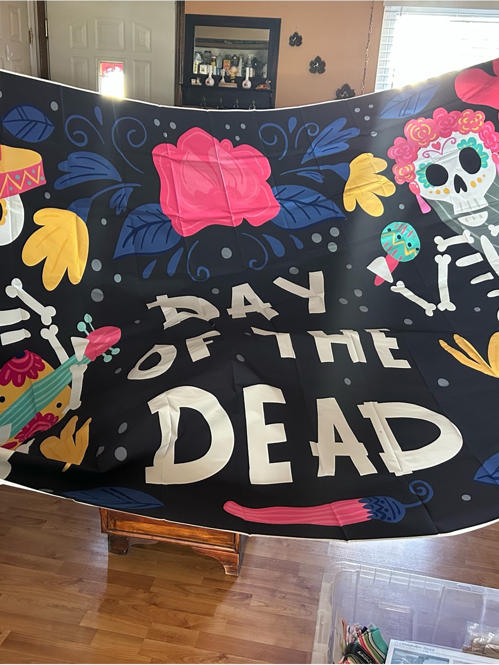 Day of the Dead Photo Backdrop with Colorful Skull and Floral Design